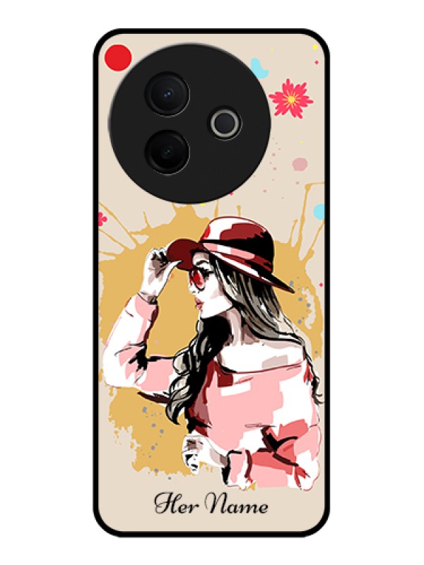 Custom Vivo Y39 5G Custom Glass Phone Case - Women With Pink Hat Design