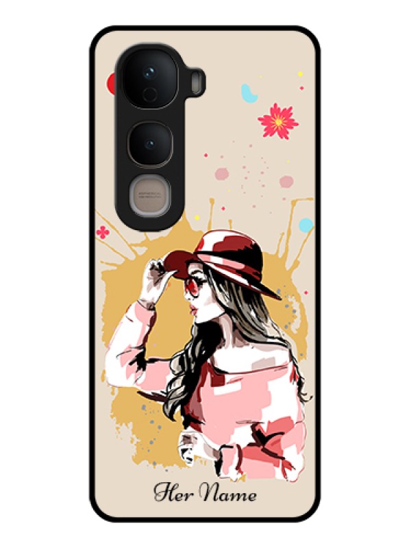 Custom Vivo Y400 5G Custom Glass Phone Case - Women With Pink Hat Design