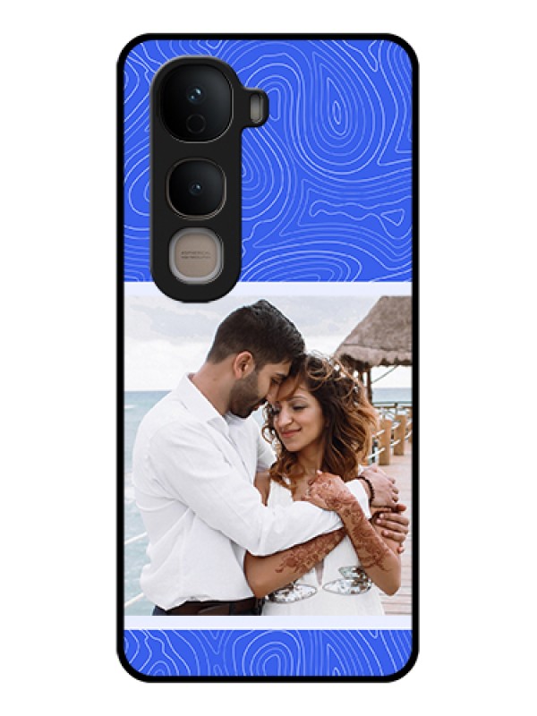 Custom Vivo Y400 5G Custom Glass Phone Case - Curved Line Art With Blue And White Design