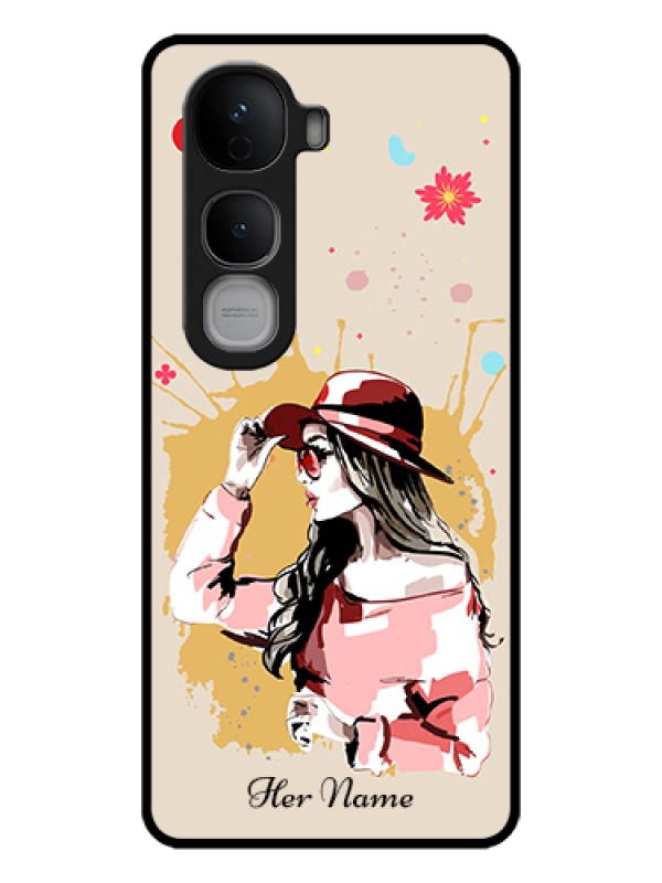 Custom Vivo Y400 Pro 5G Custom Glass Phone Case - Women With Pink Hat Design