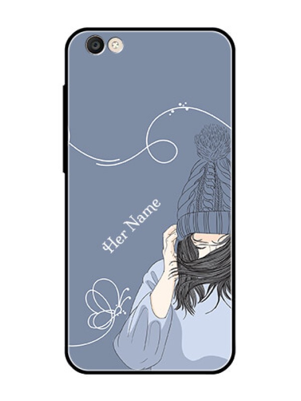 Custom Vivo Y55S Custom Glass Mobile Case - Girl in winter outfit Design
