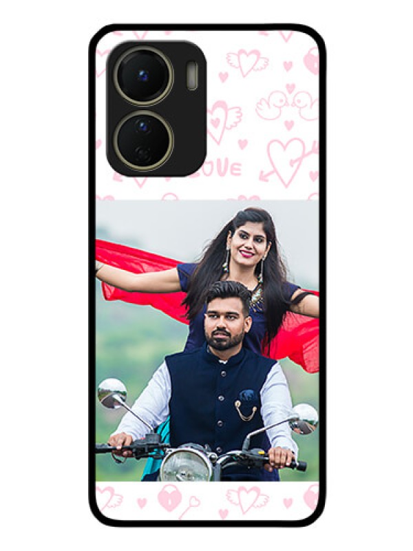 Custom Vivo Y56 5G Custom Glass Mobile Case - Pink Flying Heart Design