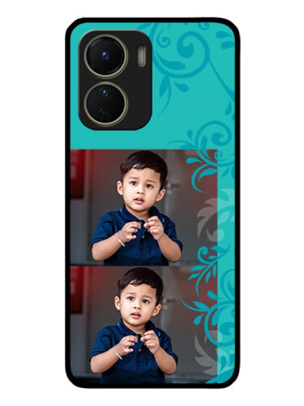 Custom Vivo Y56 5G Personalized Glass Phone Case - with Photo and Green Floral Design