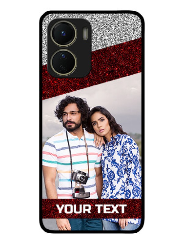 Custom Vivo Y56 5G Personalized Glass Phone Case - Image Holder with Glitter Strip Design