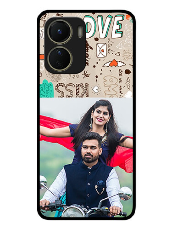 Custom Vivo Y56 5G Custom Glass Phone Case - Love Doodle Pattern