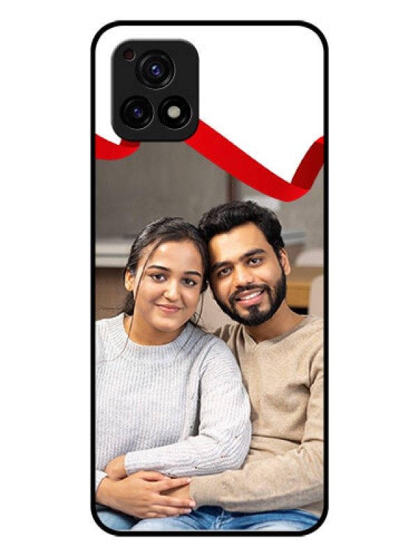 Custom Vivo Y72 5G Photo Printing on Glass Case - Red Ribbon Frame Design