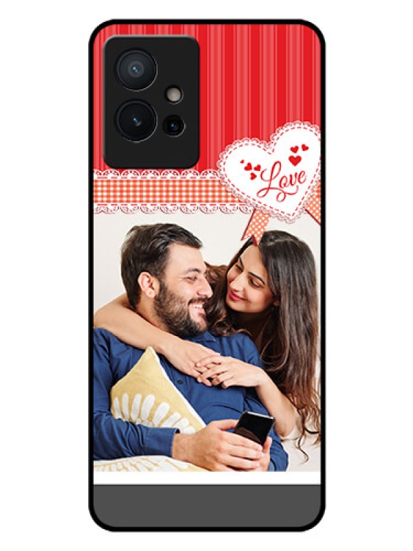 Custom Vivo Y75 5G Custom Glass Mobile Case - Red Love Pattern Design