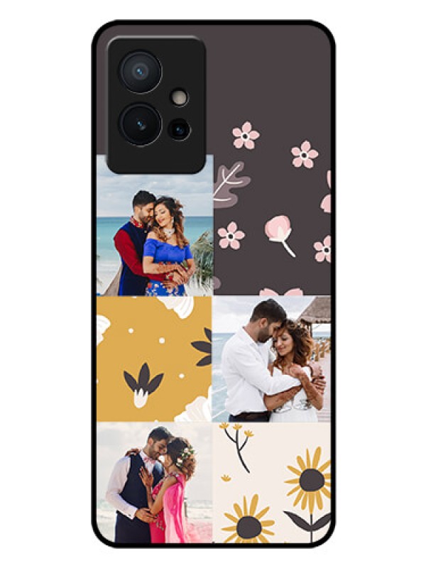 Custom Vivo Y75 5G Photo Printing on Glass Case - 3 Images with Floral Design