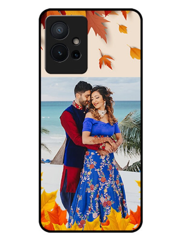 Custom Vivo Y75 5G Photo Printing on Glass Case - Autumn Maple Leaves Design