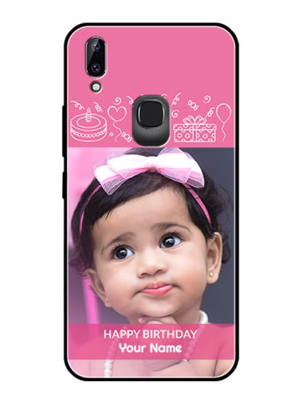 Custom Vivo Y83 Pro Photo Printing on Glass Case  - with Birthday Line Art Design