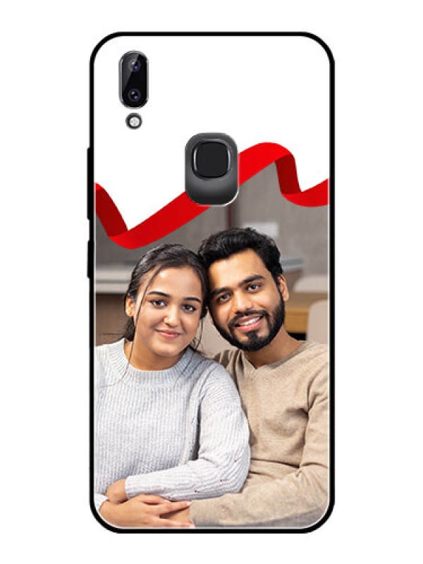 Custom Vivo Y83 Pro Photo Printing on Glass Case  - Red Ribbon Frame Design