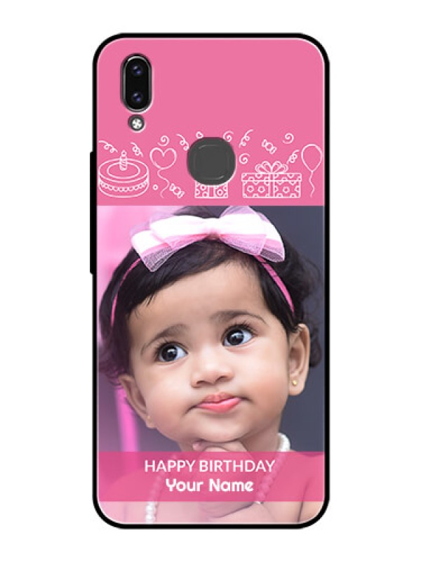 Custom Vivo Y85 Photo Printing on Glass Case - with Birthday Line Art Design