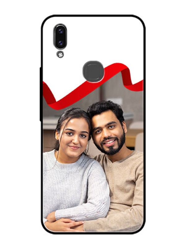 Custom Vivo Y85 Photo Printing on Glass Case - Red Ribbon Frame Design