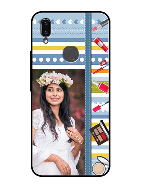 Custom Vivo Y85 Personalized Glass Phone Case - Makeup Icons Design