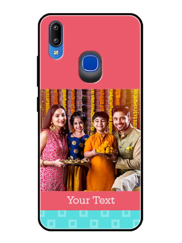 Custom Vivo Y93 Personalized Glass Phone Case  - Peach & Blue Color Design