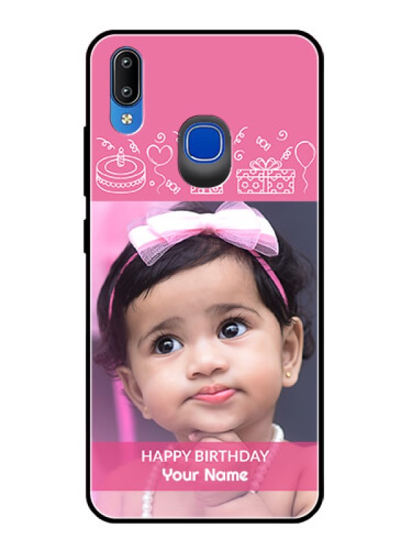 Custom Vivo Y93 Photo Printing on Glass Case  - with Birthday Line Art Design