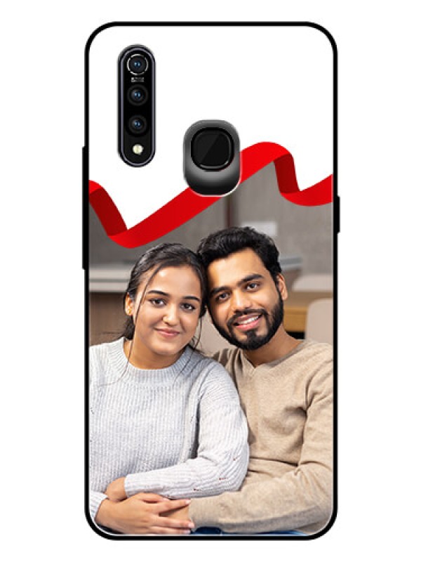 Custom Vivo Z1 Pro Photo Printing on Glass Case  - Red Ribbon Frame Design