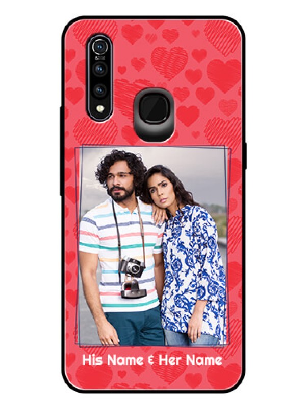 Custom Vivo Z1 Pro Photo Printing on Glass Case  - with Red Heart Symbols Design