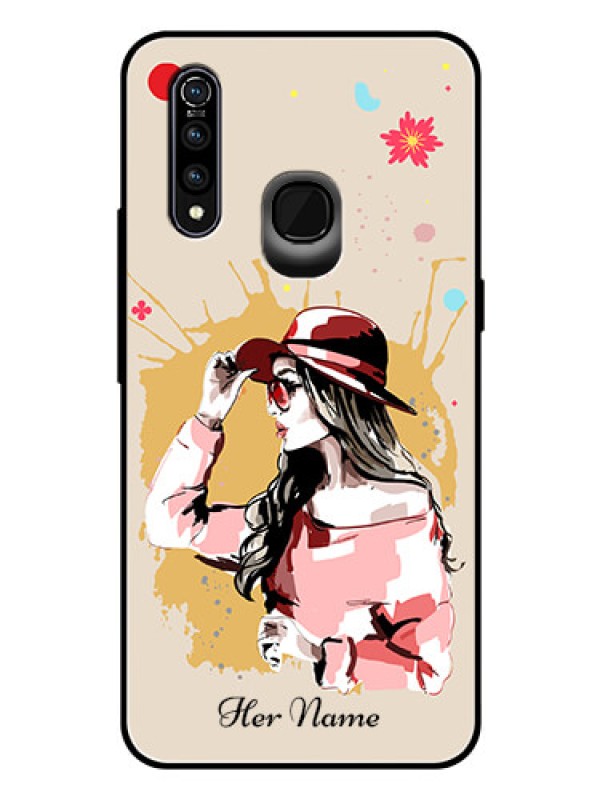Custom Vivo Z1 Pro Photo Printing on Glass Case - Women with pink hat Design
