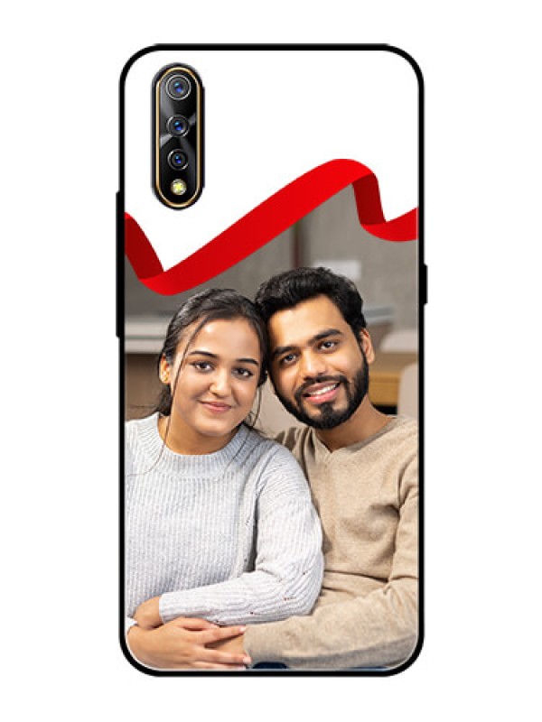 Custom Vivo Z1x Photo Printing on Glass Case  - Red Ribbon Frame Design