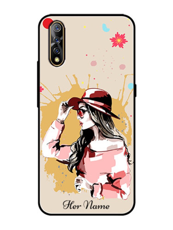 Custom Vivo Z1X Photo Printing on Glass Case - Women with pink hat Design