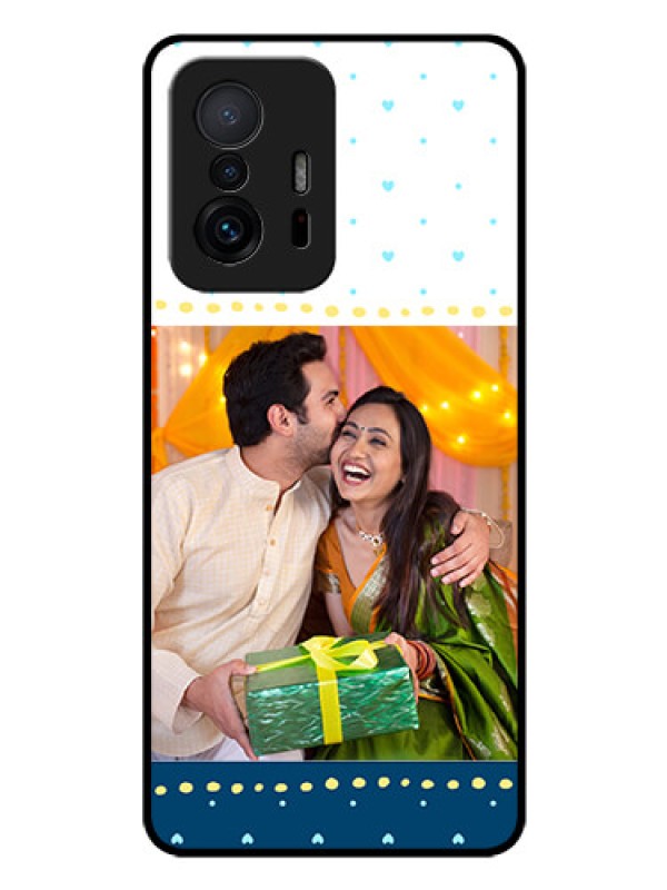 Custom Xiaomi 11T Pro 5G Personalized Glass Phone Case - White and Blue Abstract Design