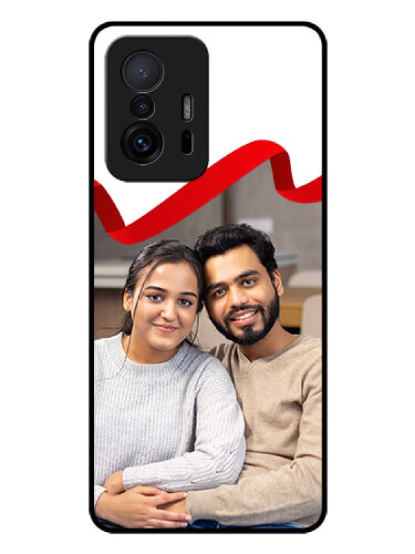 Custom Xiaomi 11T Pro 5G Photo Printing on Glass Case - Red Ribbon Frame Design