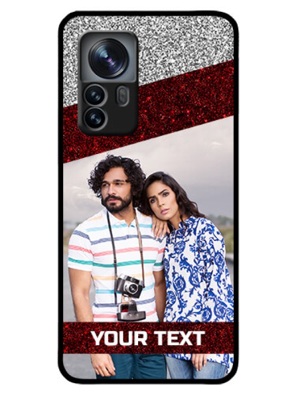 Custom Xiaomi 12 Pro 5G Personalized Glass Phone Case - Image Holder with Glitter Strip Design
