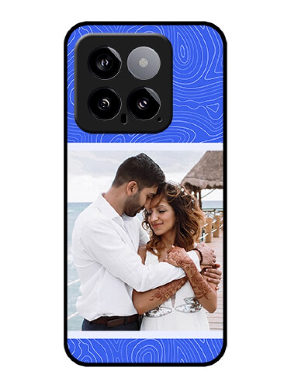 Custom Xiaomi 14 5G Custom Glass Phone Case - Curved Line Art With Blue And White Design