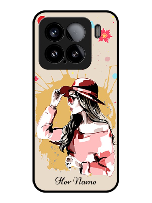 Custom Xiaomi 15 5G Custom Glass Phone Case - Women With Pink Hat Design