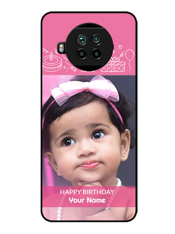 Custom Mi 10i 5G Photo Printing on Glass Case  - with Birthday Line Art Design