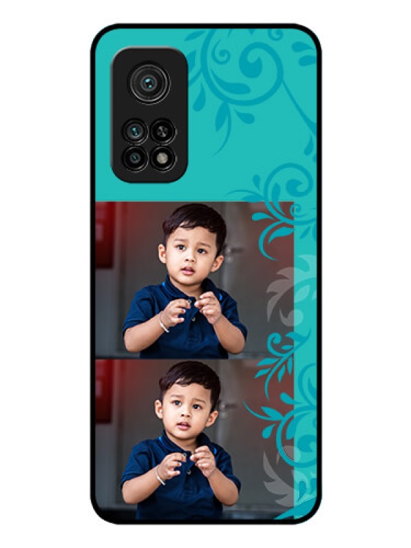 Custom Mi 10T Pro Personalized Glass Phone Case - with Photo and Green Floral Design 