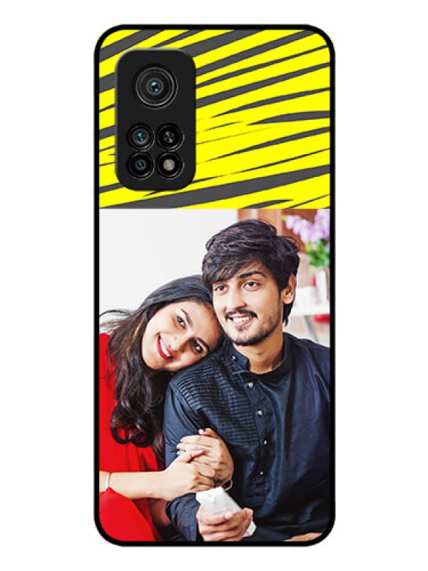 Custom Mi 10T Pro Photo Printing on Glass Case - Yellow Abstract Design