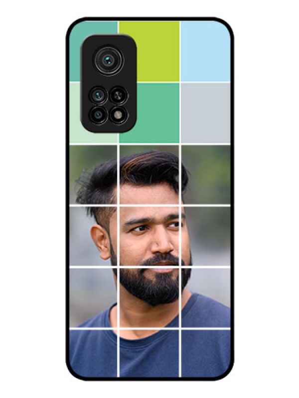 Custom Mi 10T Pro Photo Printing on Glass Case - with white box pattern 