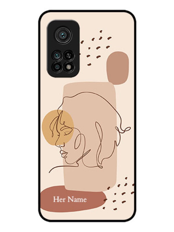 Custom Xiaomi Mi 10T Pro Photo Printing on Glass Case - Calm Woman line art Design