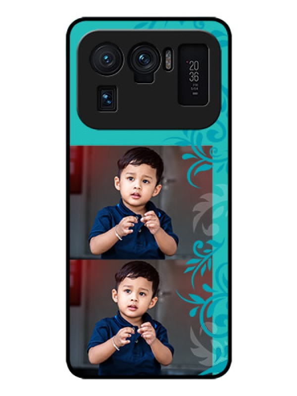 Custom Mi 11 Ultra 5G Personalized Glass Phone Case - with Photo and Green Floral Design 