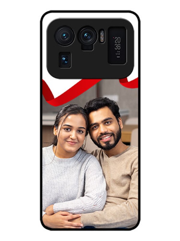 Custom Mi 11 Ultra 5G Photo Printing on Glass Case - Red Ribbon Frame Design