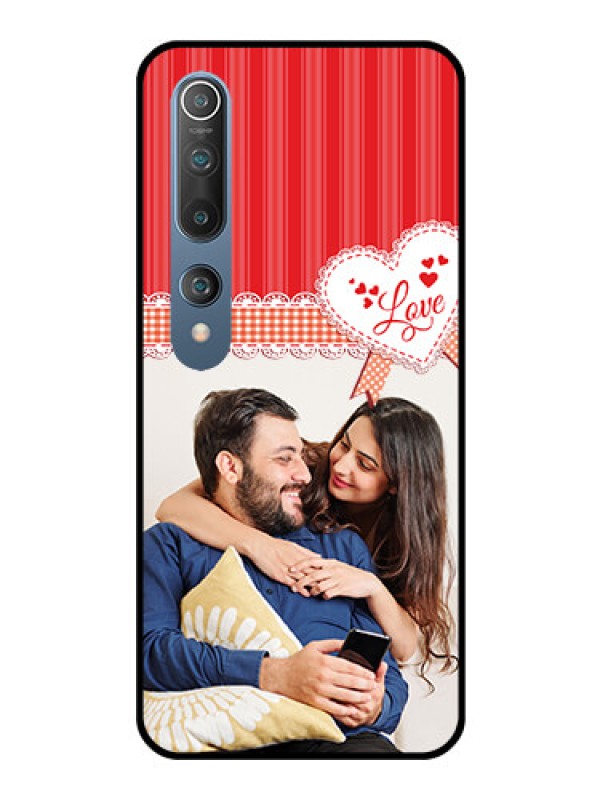 Custom Mi 10 Custom Glass Mobile Case  - Red Love Pattern Design