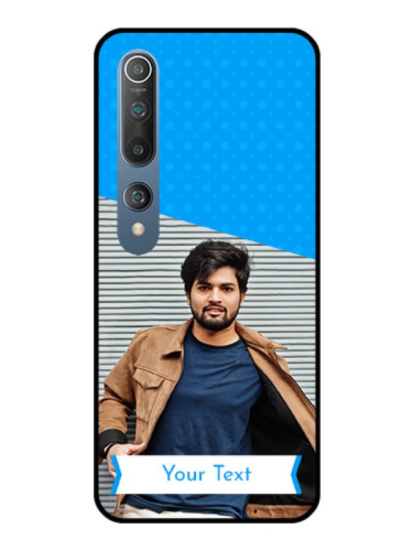Custom Mi 10 Photo Printing on Glass Case  - Simple Blue Color Design