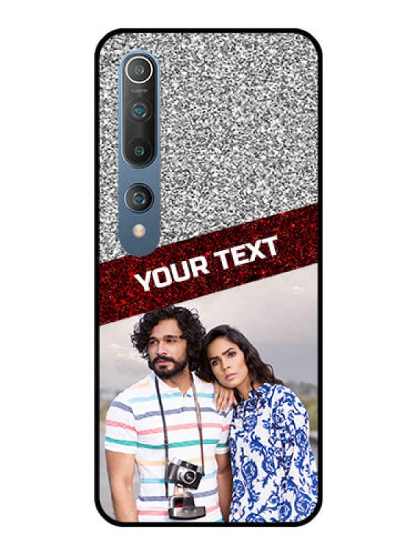 Custom Mi 10 Personalized Glass Phone Case  - Image Holder with Glitter Strip Design
