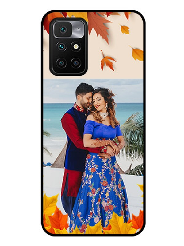 Custom Redmi 10 Prime 2022 Photo Printing on Glass Case - Autumn Maple Leaves Design