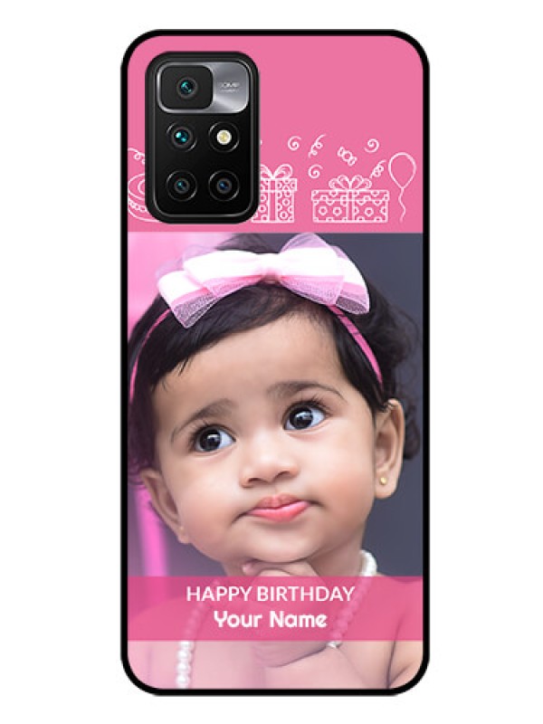 Custom Redmi 10 Prime Photo Printing on Glass Case - with Birthday Line Art Design