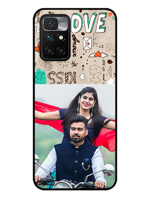 Custom Redmi 10 Prime Custom Glass Phone Case - Love Doodle Pattern