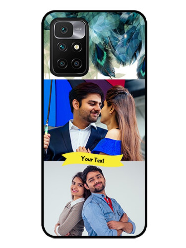 Custom Redmi 10 Prime Personalized Glass Phone Case - Image with Boho Peacock Feather Design