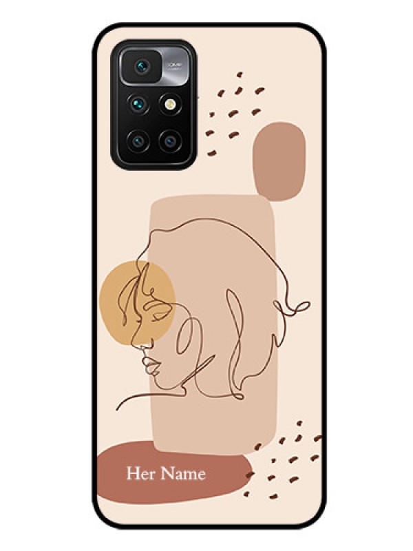 Custom Xiaomi Redmi 10 Prime Photo Printing on Glass Case - Calm Woman line art Design