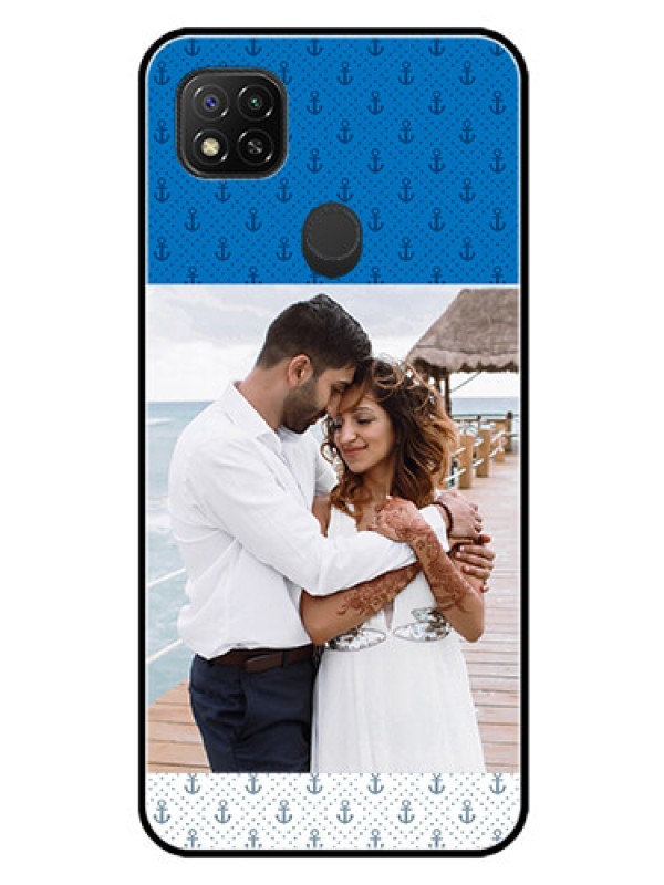 Custom Xiaomi Redmi 10A Sport Photo Printing on Glass Case - Blue Anchors Design
