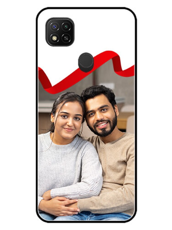 Custom Xiaomi Redmi 10A Sport Photo Printing on Glass Case - Red Ribbon Frame Design