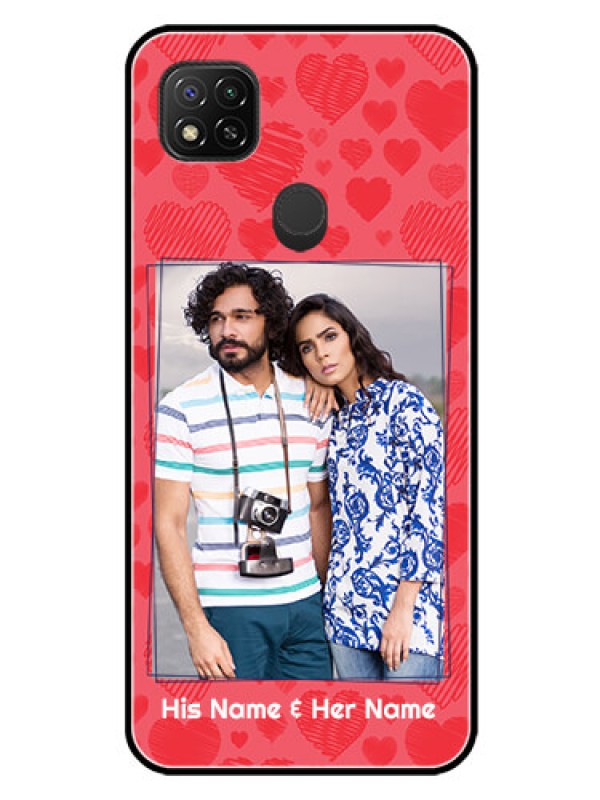 Custom Xiaomi Redmi 10A Sport Photo Printing on Glass Case - with Red Heart Symbols Design