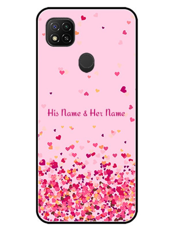 Custom Xiaomi Redmi 10A Sport Photo Printing on Glass Case - Floating Hearts Design