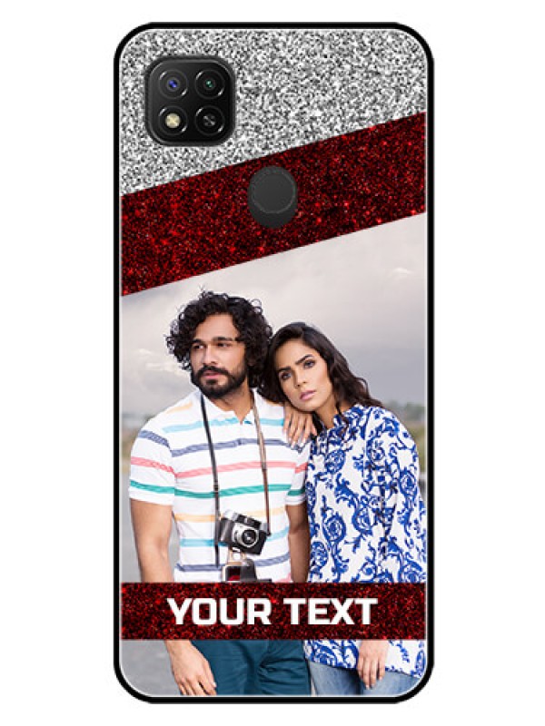 Custom Xiaomi Redmi 10A Personalized Glass Phone Case - Image Holder with Glitter Strip Design